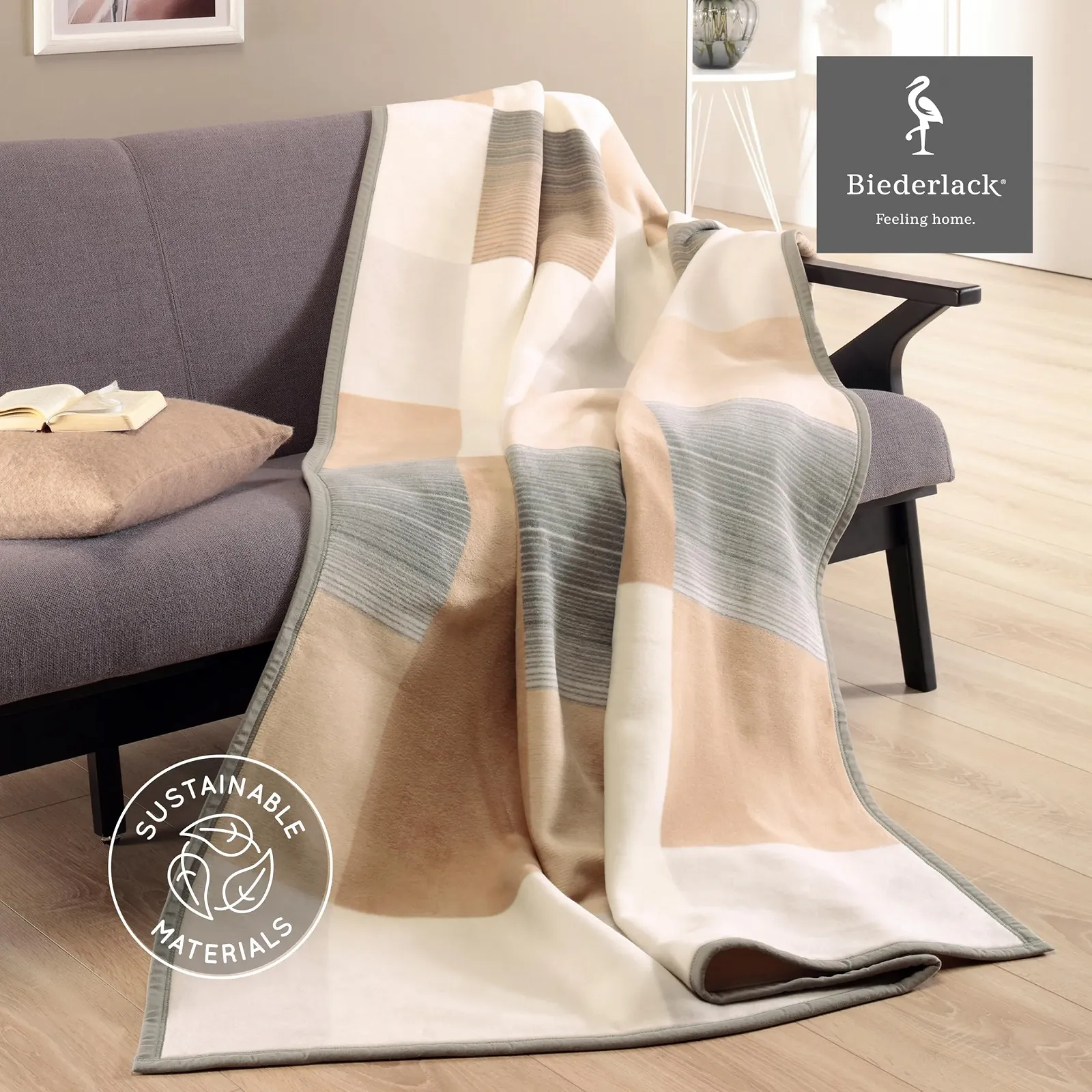 Одеяло Biederlack Fluffy Soft Cuddly из хлопковой смеси Квадраты Серый в сером 150 x 200 см, фото №3