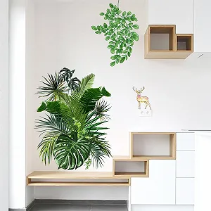 Купити Наклейка на стіну Tropical Palm Leaves Green Leaf Plants Deer 4 листи - Фото 1 Наклейка на стіну Tropical Palm Leaves Green Leaf Plants Deer 4 листи - Фото 1