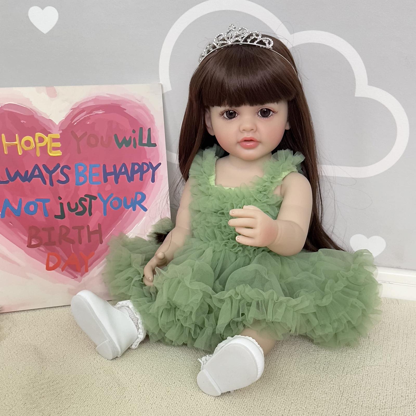 Лялька Anano Reborn Baby 22-дюймова з миється вініловим тілом, реалістична дівчинка з довгим волоссям для дітей, фото №4