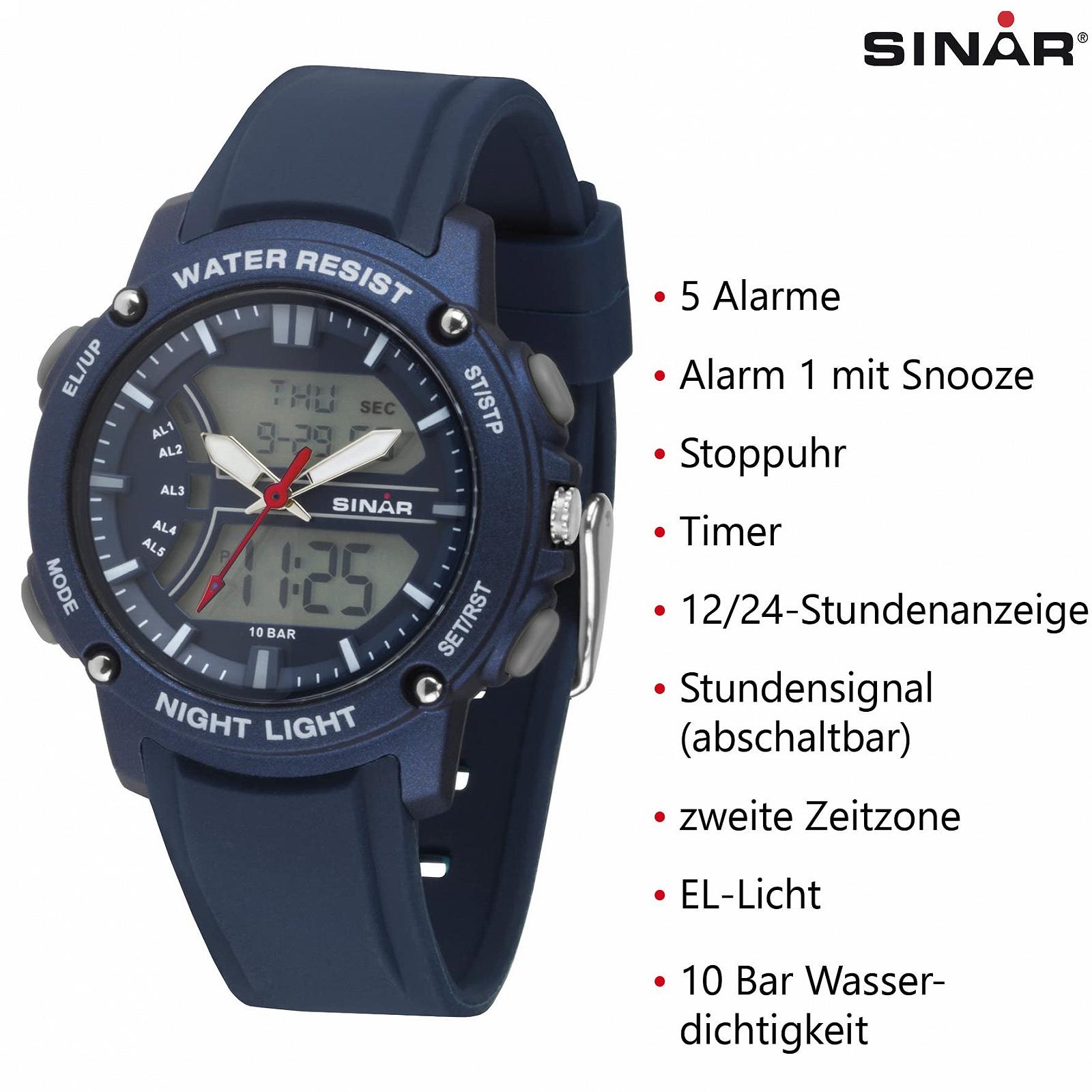 Годинник SINAR Youth Sports Boys Аналогово-цифровий кварцовий 10 Bar з 5 сигналами тривоги, EL підсвічуванням та силіконовим ремінцем Темно-синій Сірий XW-27-2, фото №2
