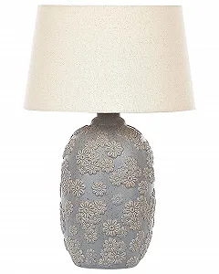 Настільна лампа Beliani Ferrey 46 см керамічна з тканинним абажуром сіра/бежева - Фото 1