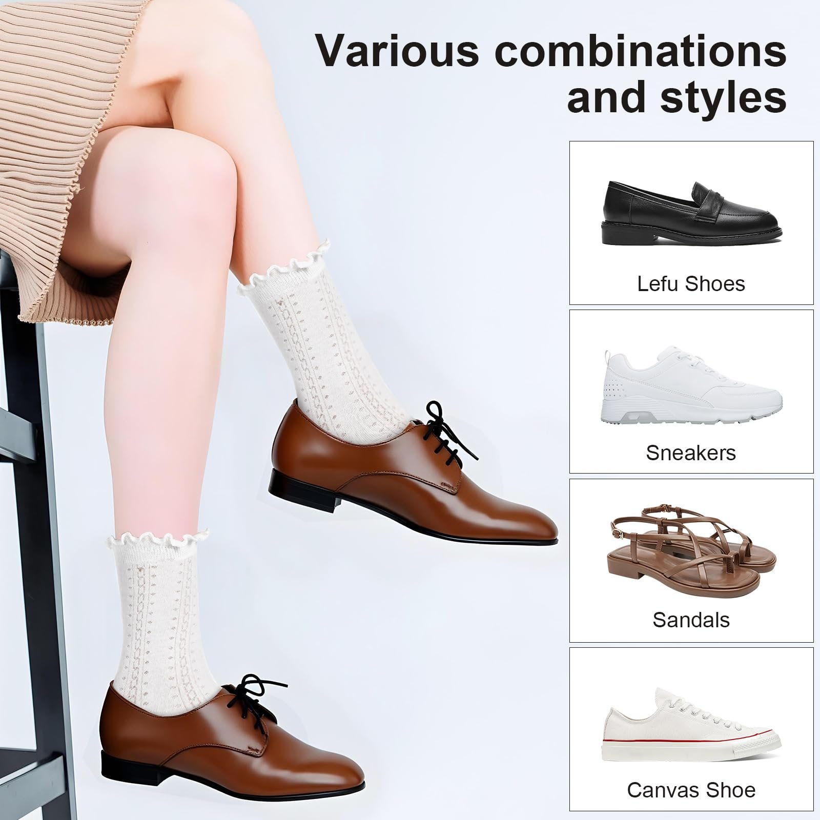 Носки Ouligay с рюшами женские, 3 пары, белые, 35-41, фото №3