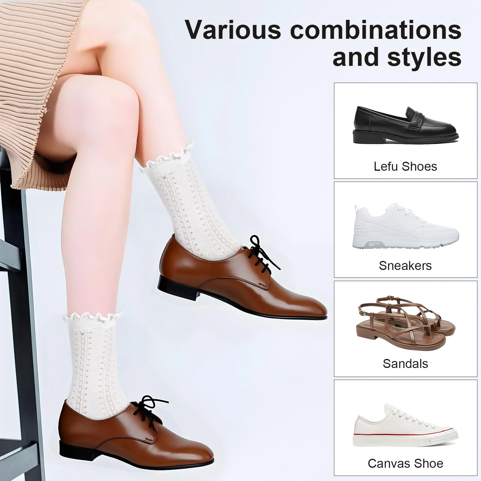 Шкарпетки Ouligay з рюшами жіночі, 3 пари, білі, 35-41, фото №3