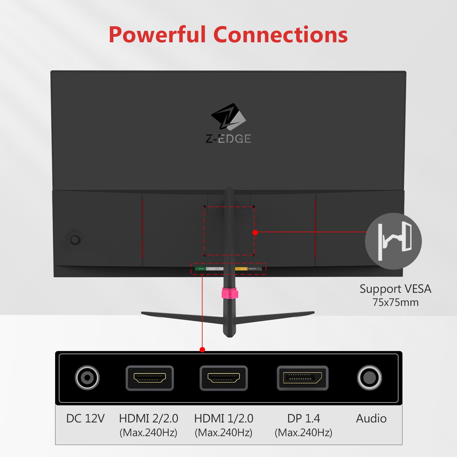 Монитор Z-Edge 25 дюймов Gaming 240Hz 1ms 1080P Full HD VA Черный, фото №6