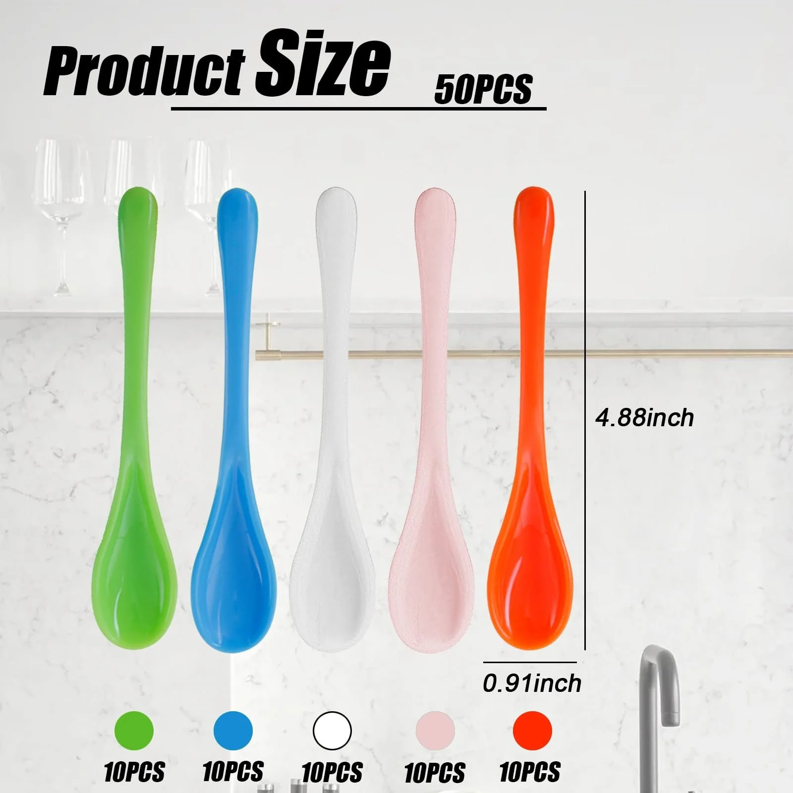 Ложки Пластикові різнокольорові ложки, 50 шт, фото №2