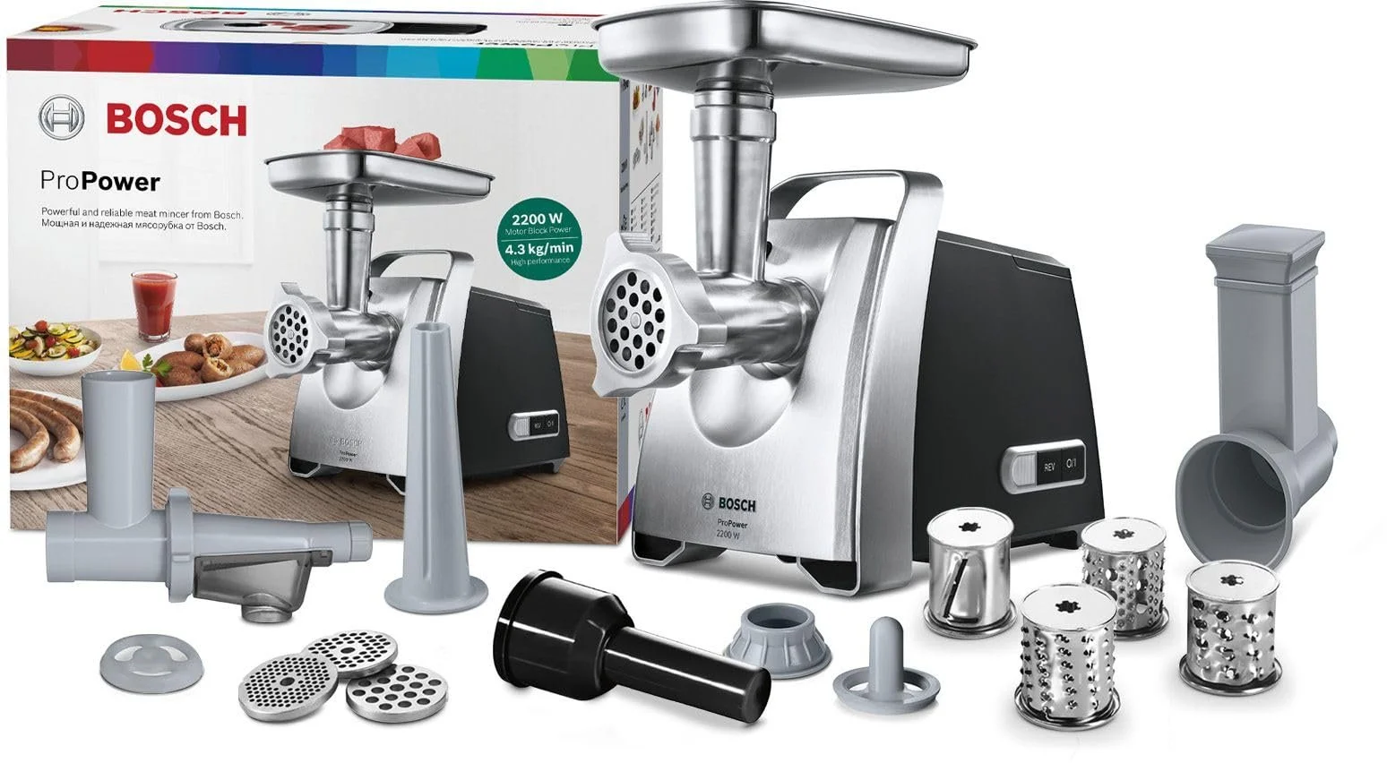 Мясорубка Bosch MFW68660 2200 Вт серебристая, фото №3 Мясорубка Bosch MFW68660 2200 Вт серебристая, фото №3