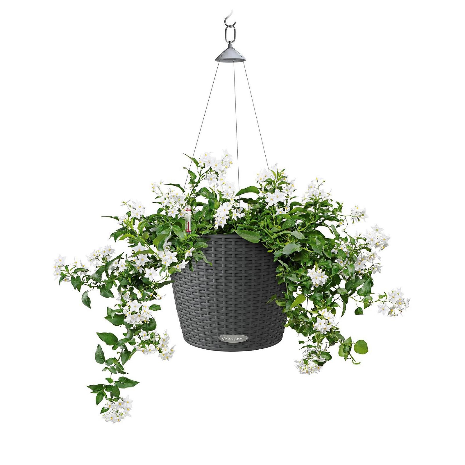 Подвесные горшки для растений Lechuza с автоматической поливкой, NIDO Cottage 28, пластиковый, под ротанг, с дренажным отверстием, фото №2