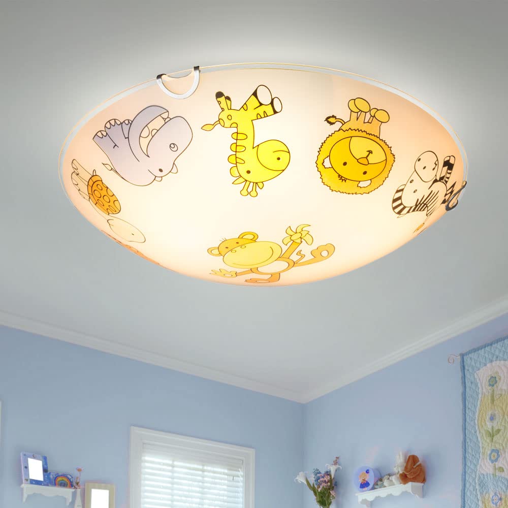 Лампа GLOBO LIGHTING Kinderleuchte Deckenlampe скло, дзеркальна, кольорове скло з зображеннями тварин 2x E27 30x6,5 см, фото №4 Лампа GLOBO LIGHTING Kinderleuchte Deckenlampe скло, дзеркальна, кольорове скло з зображеннями тварин 2x E27 30x6,5 см, фото №4