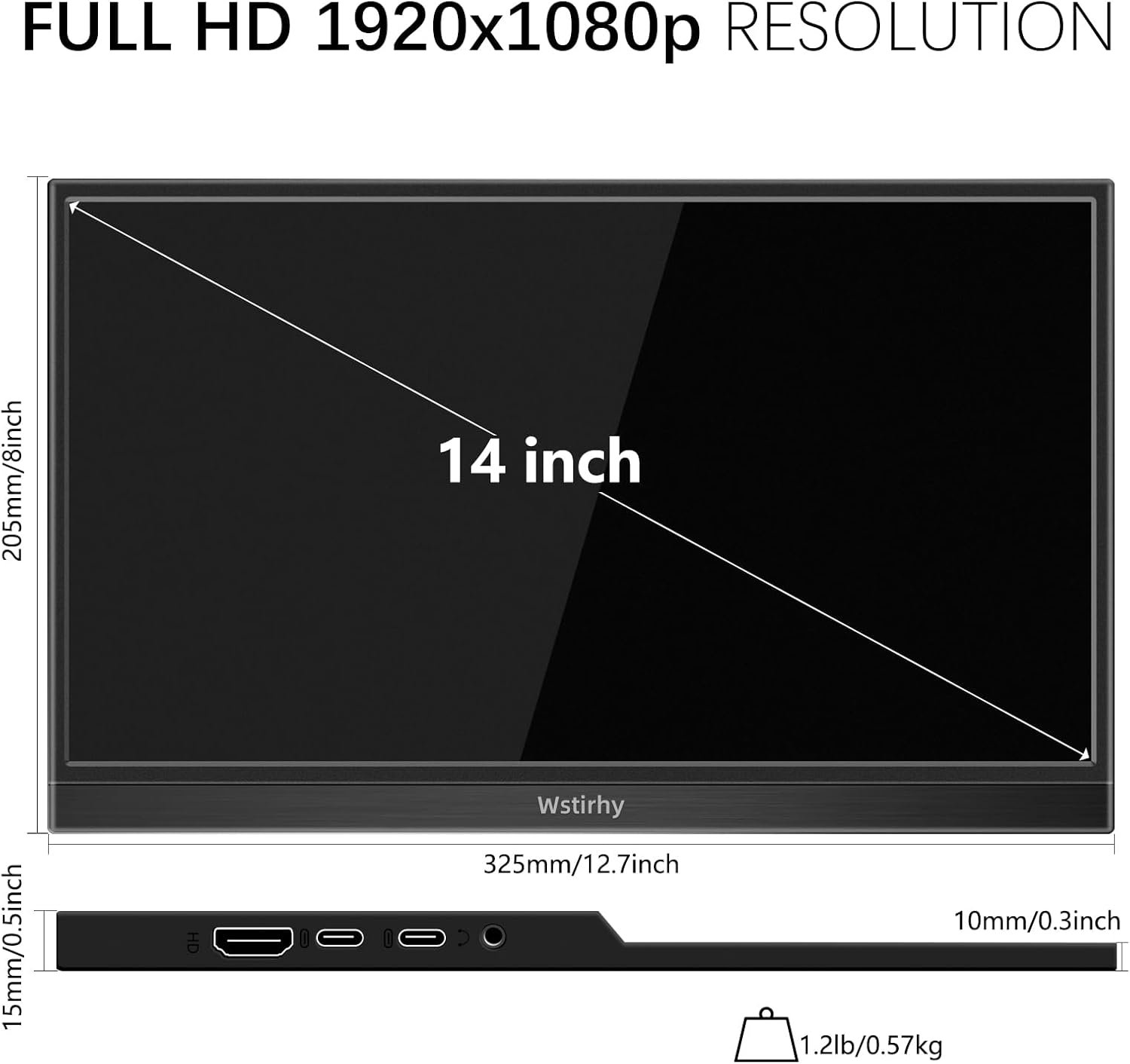 Монітор портативний 14" Wstirhy HD140 Full HD IPS 60 Гц, фото №3