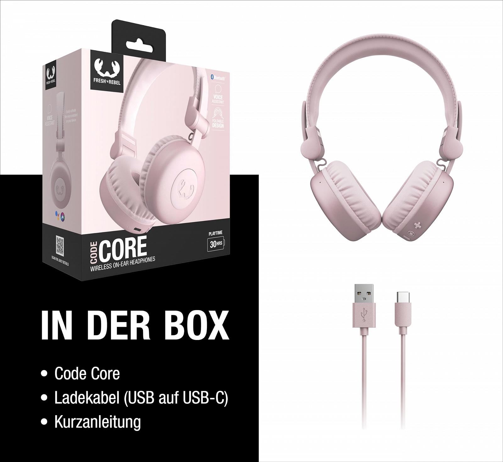 Навушники Fresh 'n Rebel Code Core Bluetooth On-Ear Бездротові 30 Годин Відтворення з Мікрофоном і Голосовим Асистентом, Регулюванням Гучності і Кнопками Відтворення/Пауза, Складні (Smokey Pink), фото №6