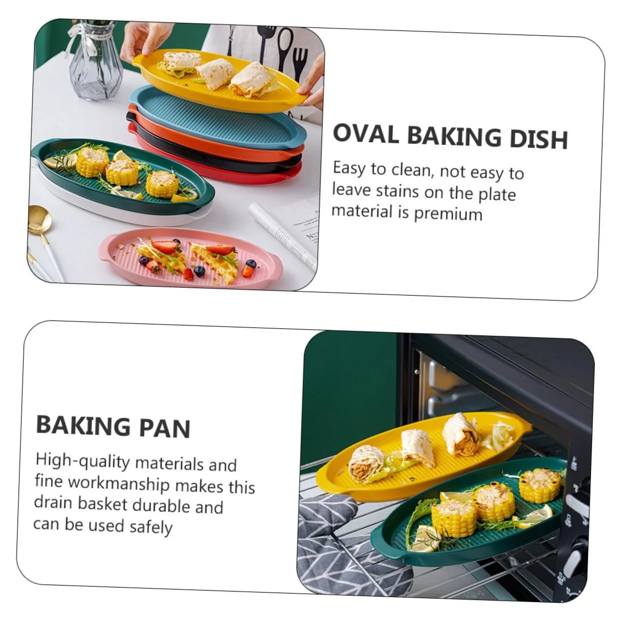 Форма для запекания TOYANDONA керамическая, с ручками, овальная, термостойкая, фото №2