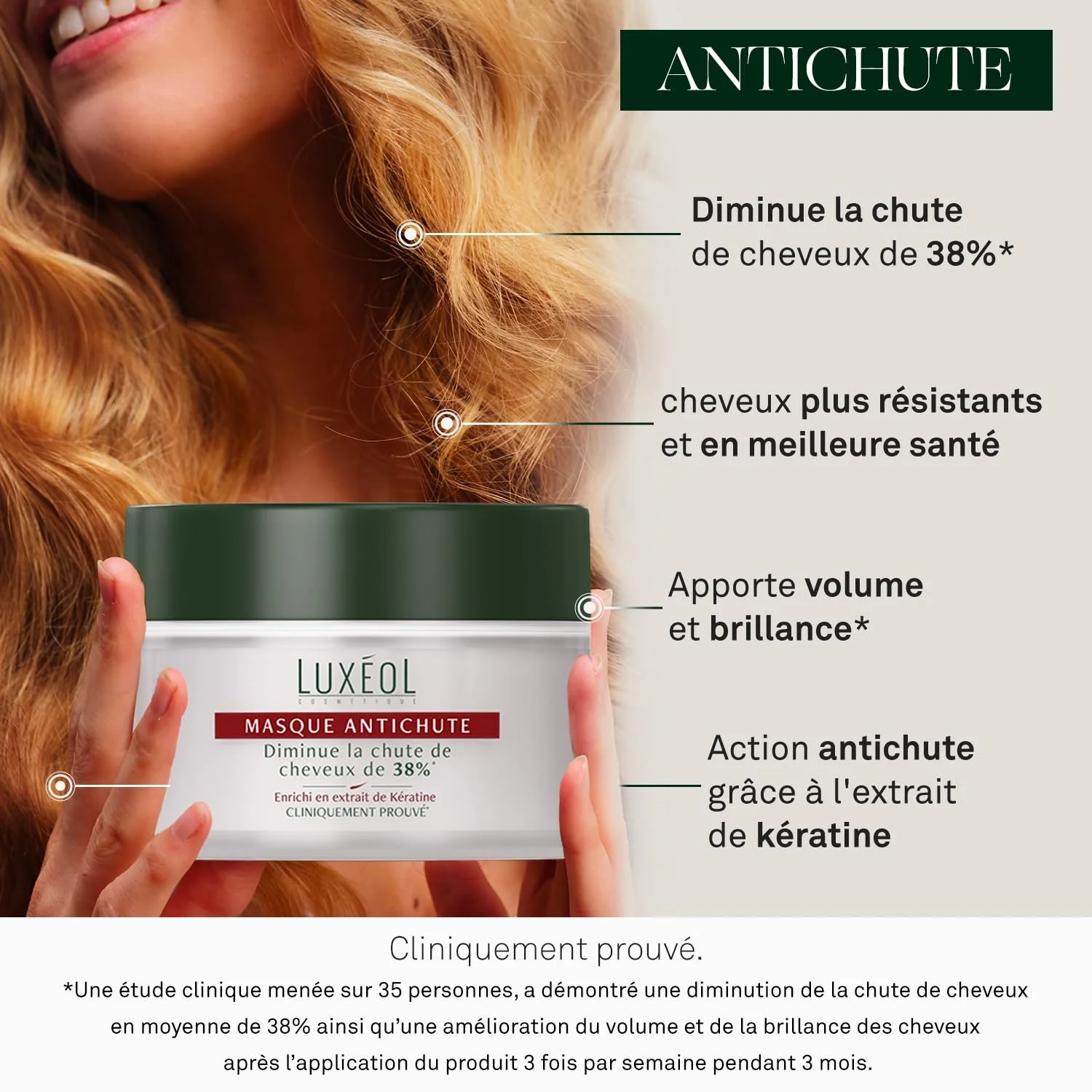 Маска Luxéol проти випадіння волосся Об'єм та блиск з екстрактом кератину 200 мл, фото №2