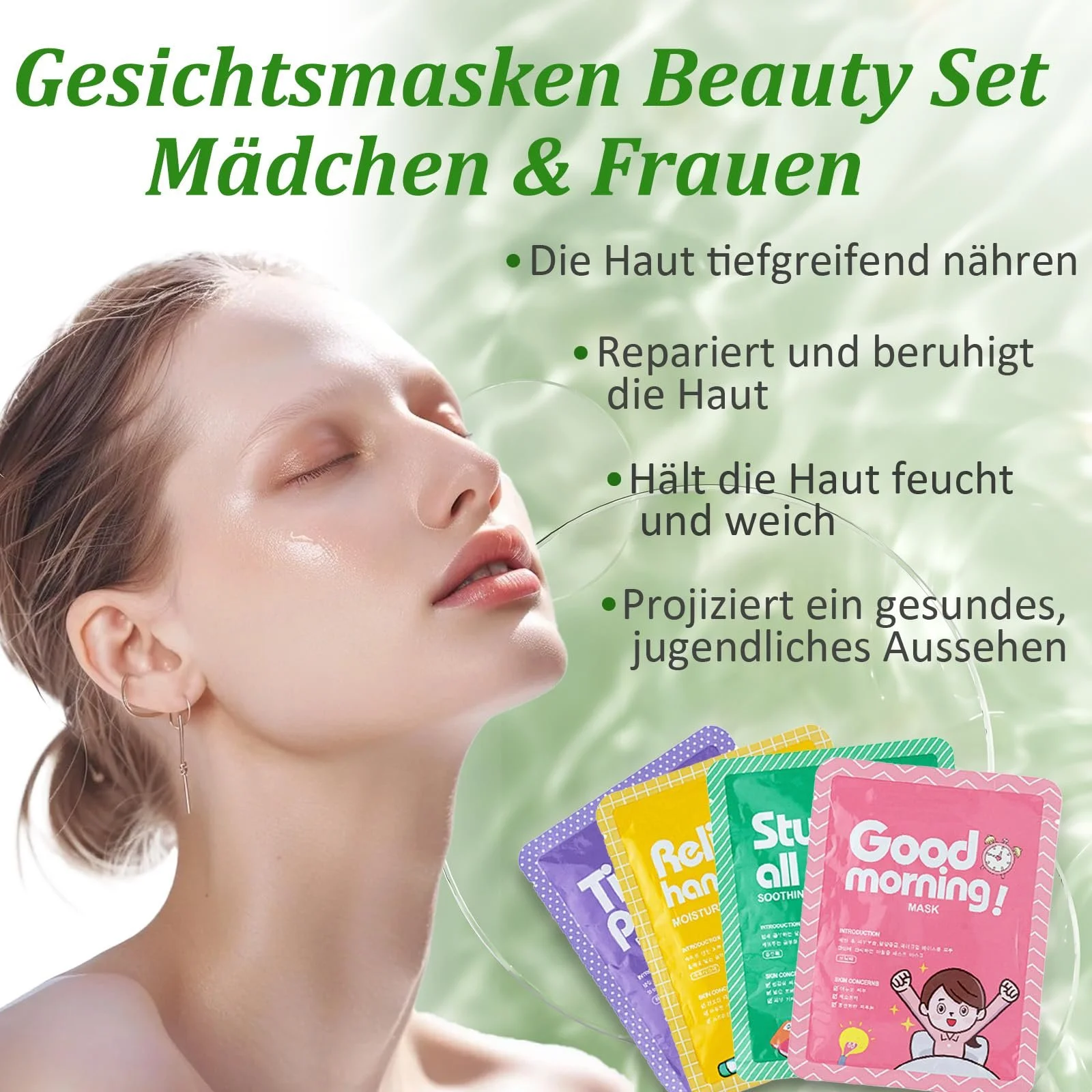 Тканинна маска Soleneva Набір 8 шт Зволожуюча з гіалуроновою кислотою та ніацинамідом, фото №2