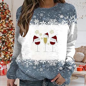 Свитшот женский свободного кроя, большой размер, повседневный пуловер для женщин, рождественский бокал для вина, принт снежинки, осень-зима, свободный, с длинным рукавом и круглым вырезом synthetic.ua - Фото 1