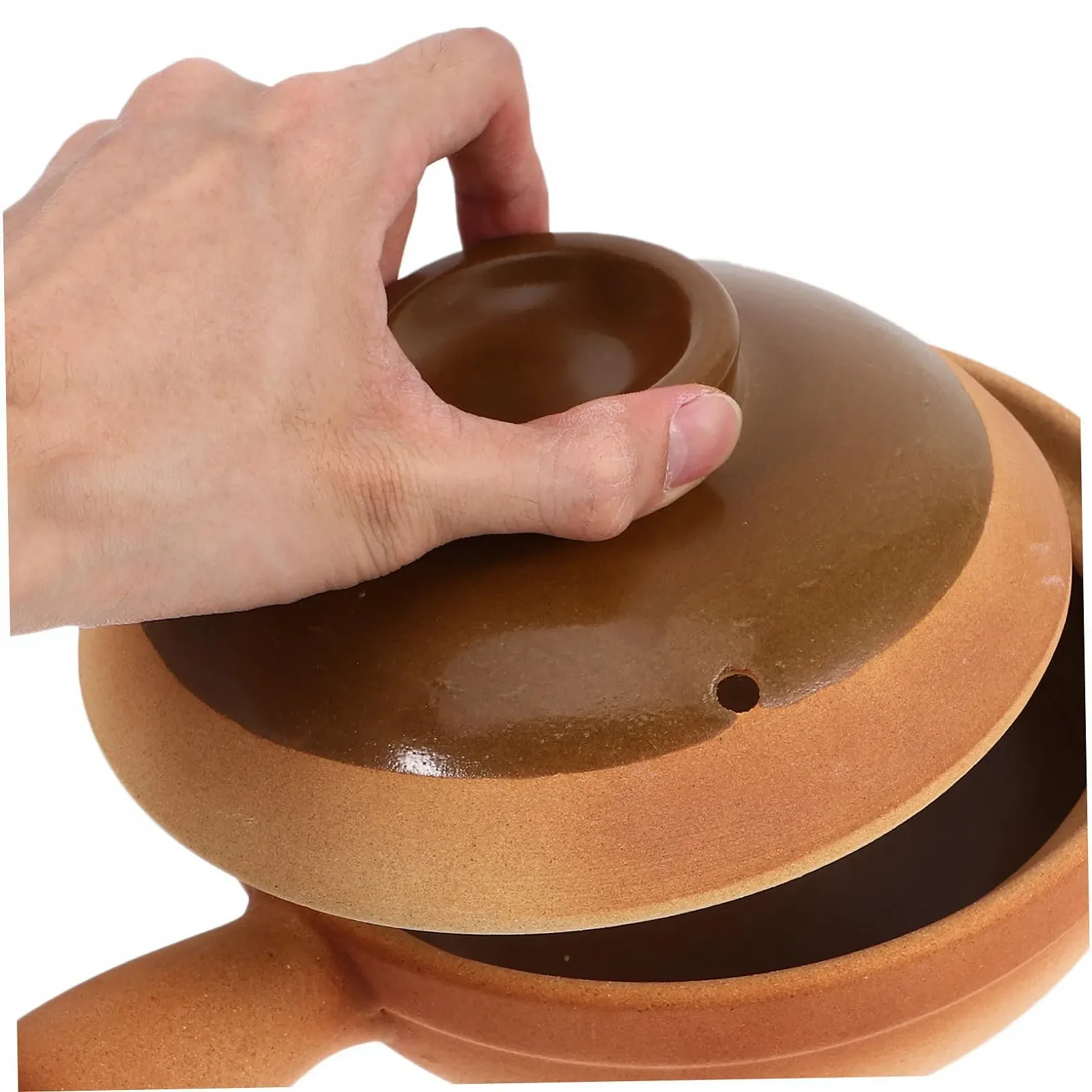 Горшок для приготовления Toyvian керамический в китайском стиле с крышкой и боковой ручкой 850 мл, фото №3