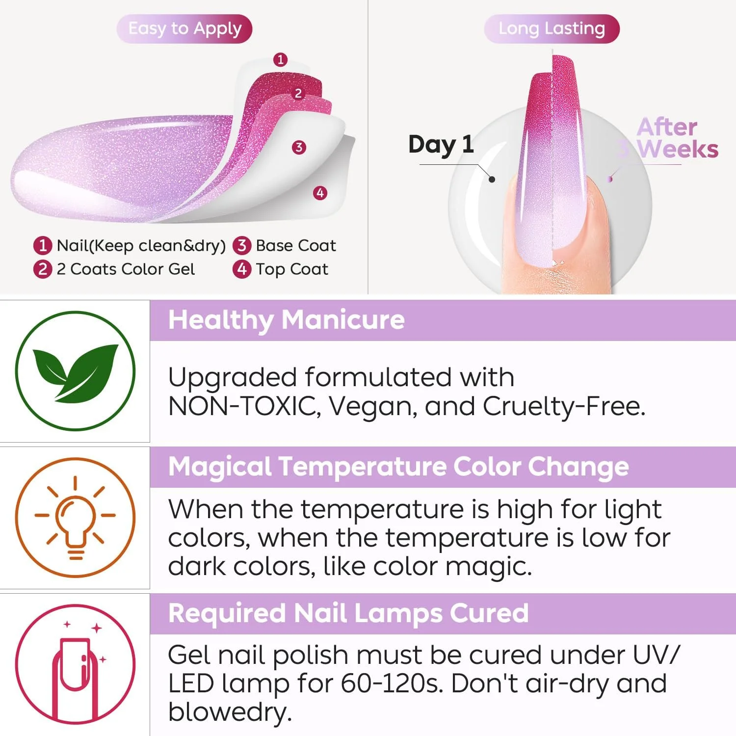 Термо гель-лак AIMEILI Набір з 6 кольорів, що змінюють колір в залежності від температури, фото №7