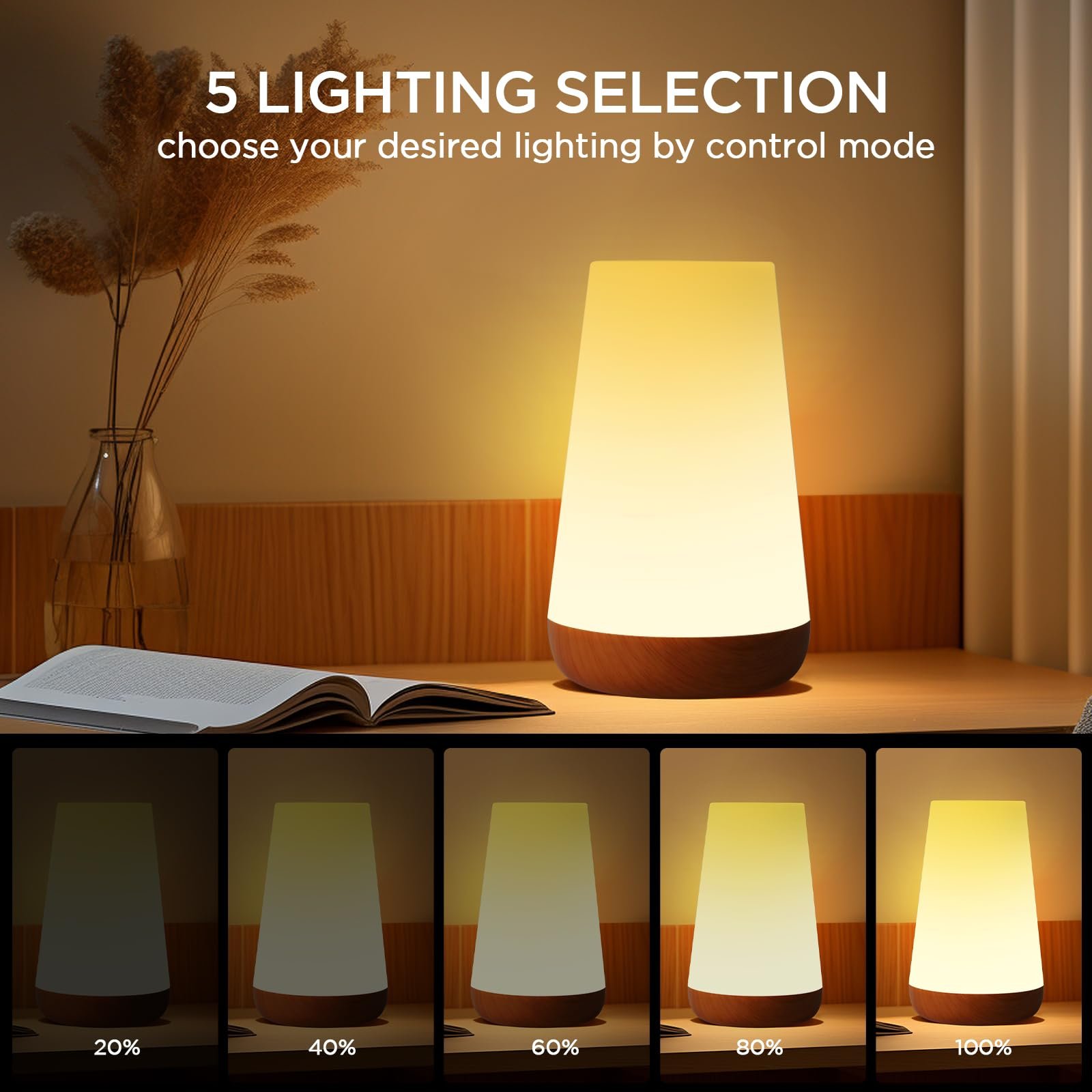 Настільна лампа Romon нічник сенсорний з регулюванням яскравості 13 кольорів LED USB акумуляторна з пультом таймер світло-коричневий, фото №3
