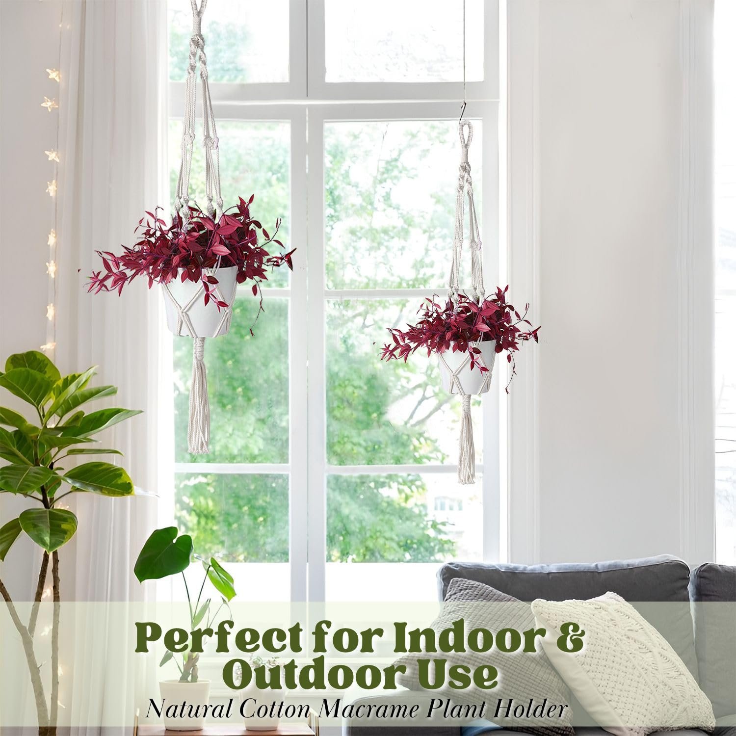 Підвісний тримач для рослин Flexzion Macrame Boho 104 см набір із 2 шт. бавовняна мотузка Білий, фото №4 Підвісний тримач для рослин Flexzion Macrame Boho 104 см набір із 2 шт. бавовняна мотузка Білий, фото №4