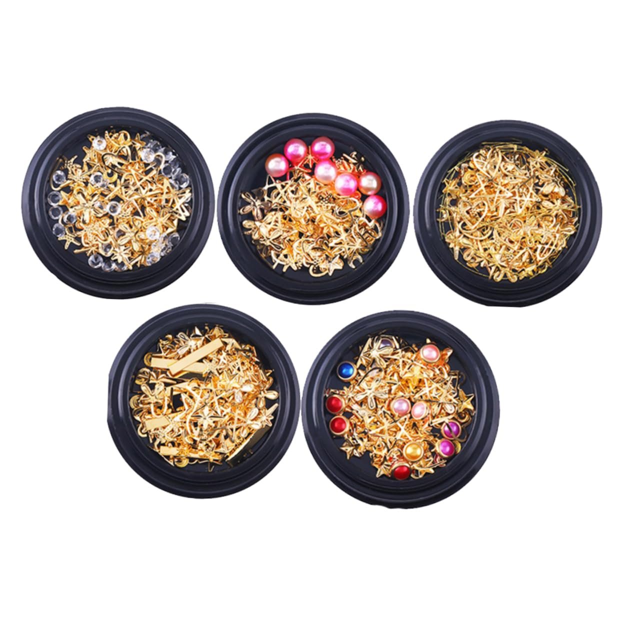 Украшение для ногтей minkissy, 5 шт., золотые заклепки, набор ювелирных изделий для ногтей, хлопья, блестки, бриллианты, стразы, луна, звезда, подвески, шармы, стразы, фото №1