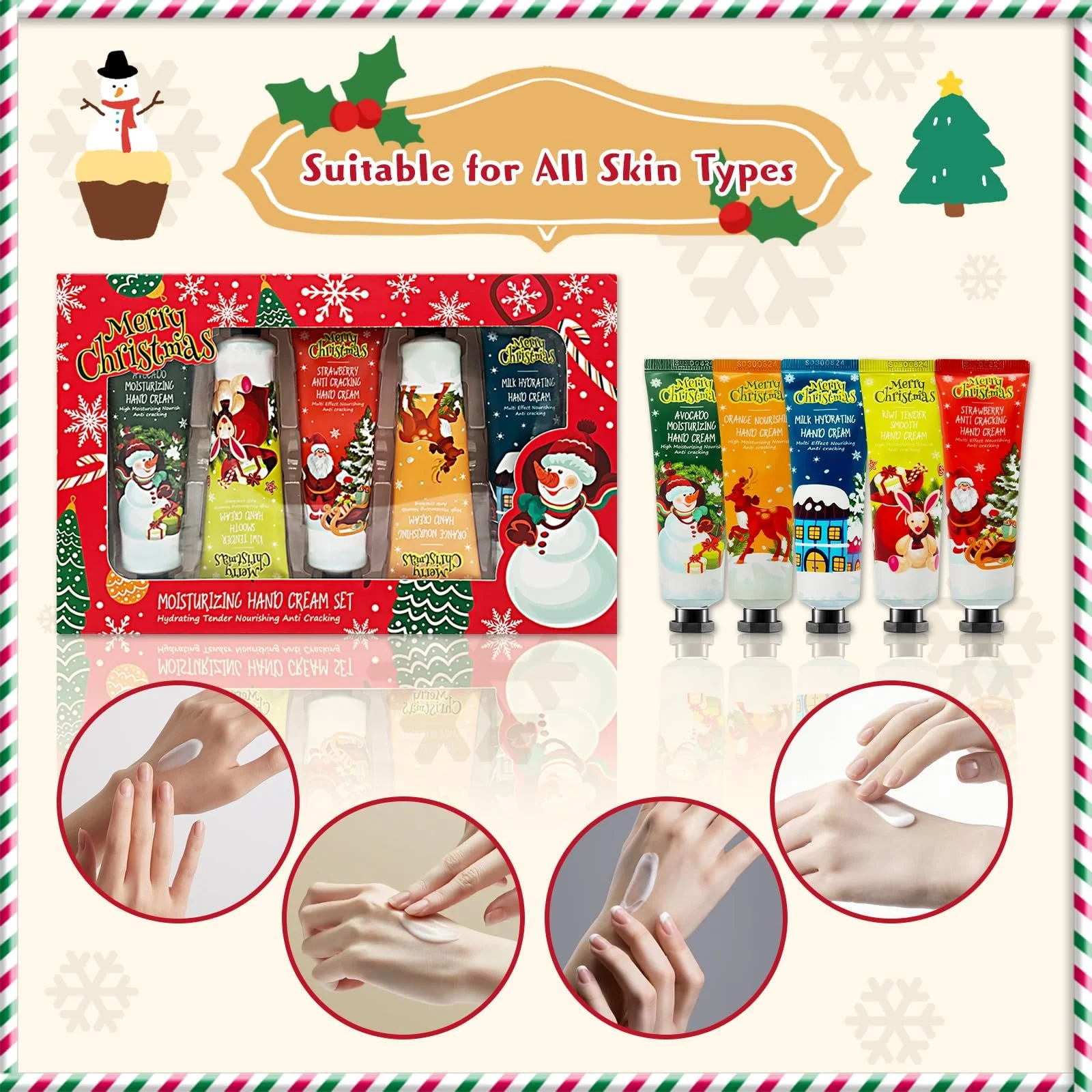Набір різдвяних кремів для рук, міні-набір жіночих кремів для рук, набір кремів для рук, набір зволожуючих кремів для сухої шкіри рук, 5 x 30 мл, фото №4 Набір різдвяних кремів для рук, міні-набір жіночих кремів для рук, набір кремів для рук, набір зволожуючих кремів для сухої шкіри рук, 5 x 30 мл, фото №4