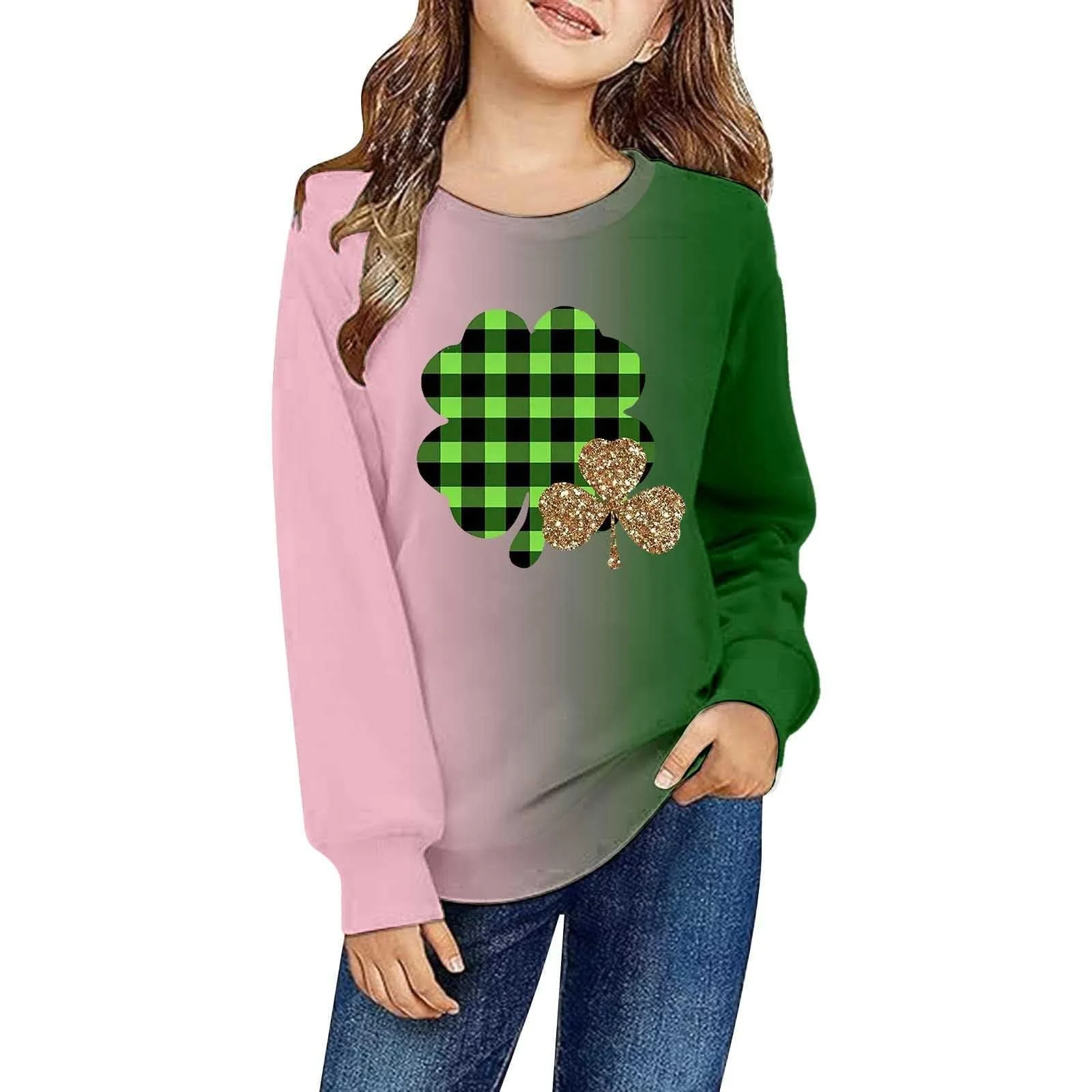 Лонгслив Девочка - Повседневный свитшот с круглым вырезом и капюшоном для девочки, фото №1