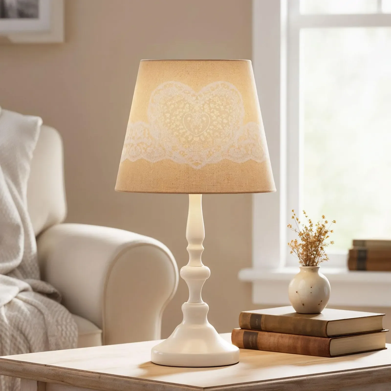 Настільна лампа Levandeo 38 см Метал Біла Бежева Кремова, фото №1