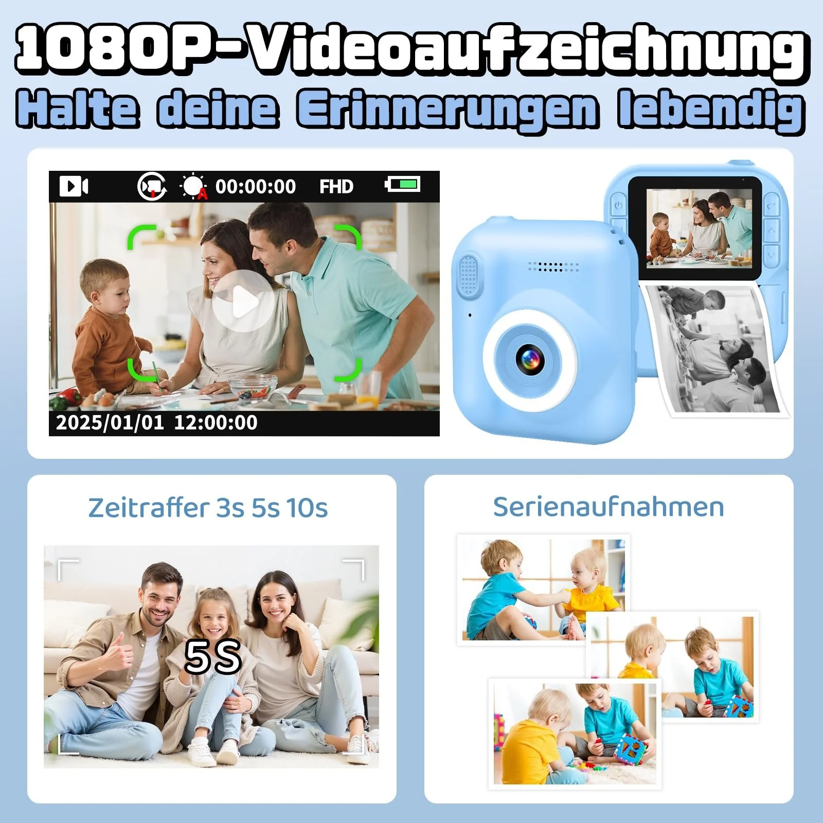 Детская камера мгновенной печати 1080P 2.4" 32GB 3 рулона паперу, фото №3