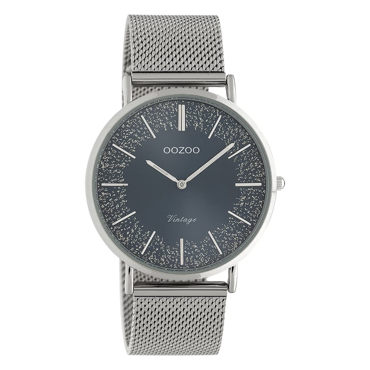 Вінтажний Плоский Жіночий Годинник Oozoo з Міланським Металевим Ремінцем з Нержавіючої Сталі, Блискуча Лінія з Блискучими Елементами на Циферблаті 40 мм, фото №1