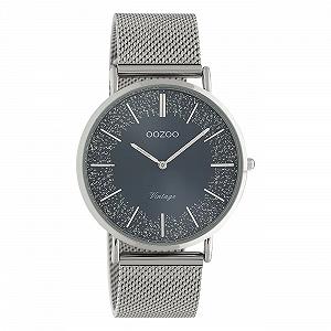 Вінтажний Плоский Жіночий Годинник Oozoo з Міланським Металевим Ремінцем з Нержавіючої Сталі, Блискуча Лінія з Блискучими Елементами на Циферблаті 40 мм - Фото 1