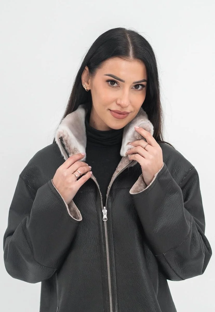 Кожаное пальто из овчины Merino Двустороннее, фото №4 Кожаное пальто из овчины Merino Двустороннее, фото №4