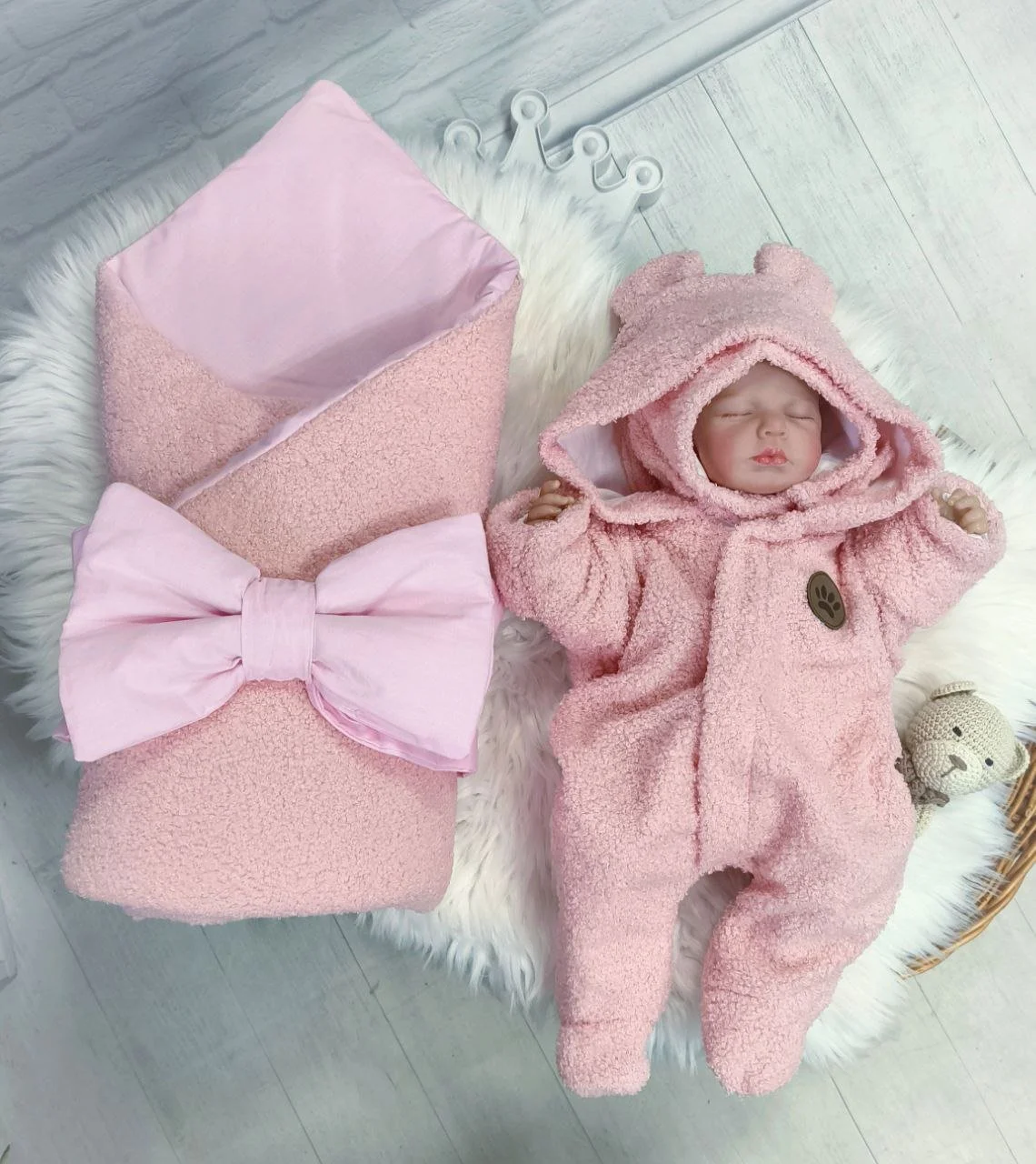 Конверт для новонародженого та людина демісезон Тедді пудра (А00063), фото №1