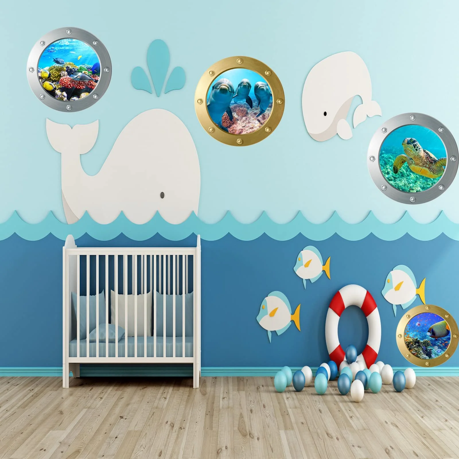 Наклейки на стіну 3D Underwater World Porthole 4 шт Золотистий + сріблястий, фото №8