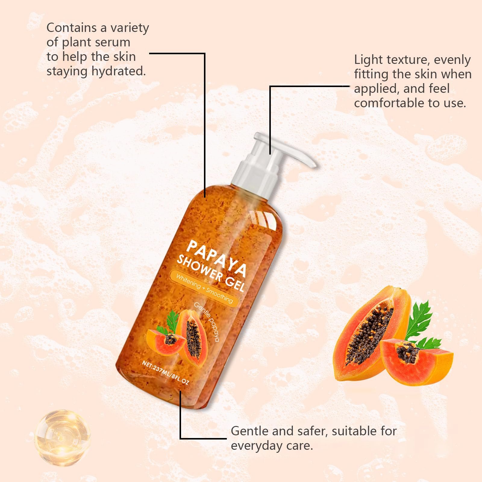 Гель для душу Papaya очищуючий розгладжуючий з ефектом пілінгу 2 шт., фото №5