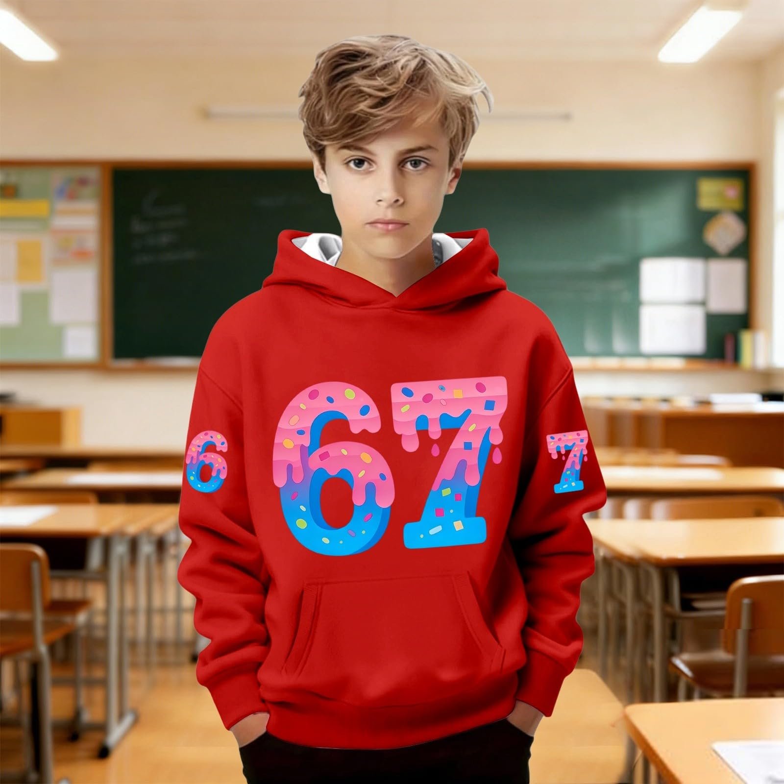 Худі з мемом 67 для хлопчиків, толстовка з довгими рукавами та капюшоном, фото №3