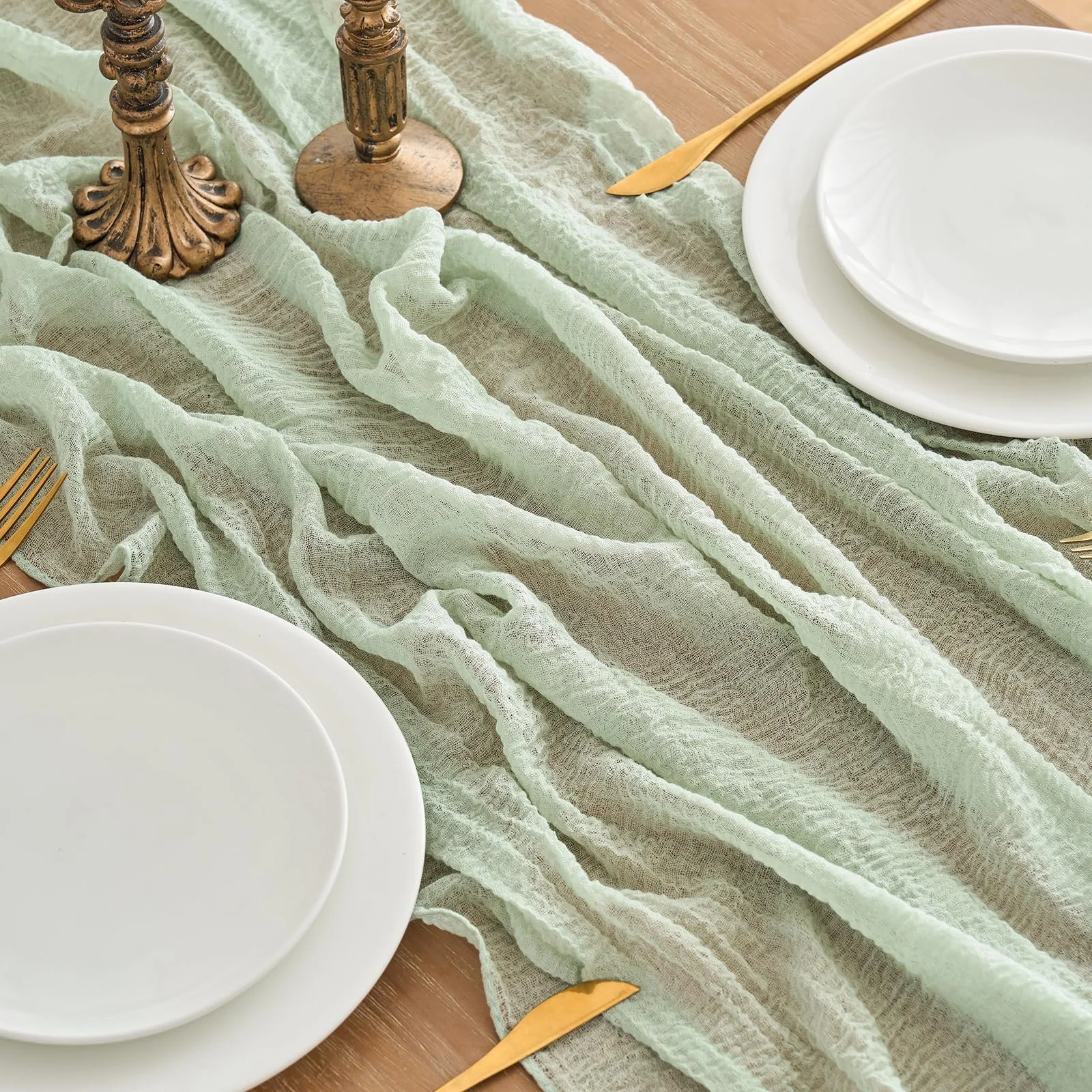 Ранер для столу Gauze Cheese Cloth Muslin Rustic 80 x 300 см Sage Green 1 шт., фото №2 Ранер для столу Gauze Cheese Cloth Muslin Rustic 80 x 300 см Sage Green 1 шт., фото №2