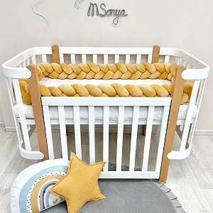 Бортик‑коса горчичный 360 см на все стороны кроватки - Фото 1