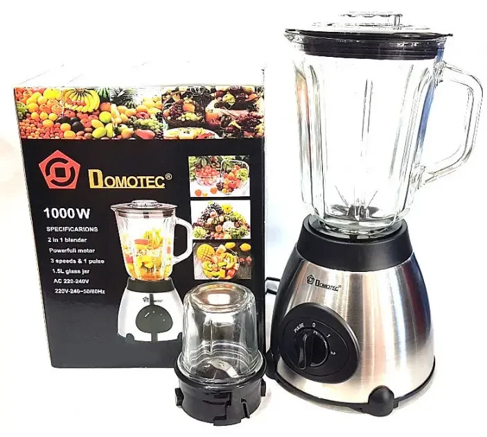 Блендер стаціонарний з чашками 1,5 л кофемолка 2в1 DOMOTEC 6609 MS три швидкості 1000 Вт Срібний AVK, фото №1 Блендер стаціонарний з чашками 1,5 л кофемолка 2в1 DOMOTEC 6609 MS три швидкості 1000 Вт Срібний AVK, фото №1