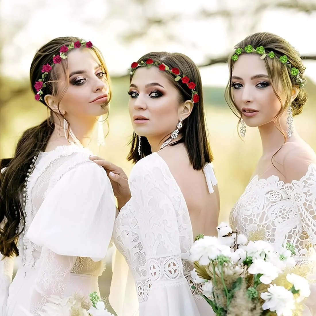 Вінок на голову у богемному стилі з квітами та листям, 6 штук, фото №5