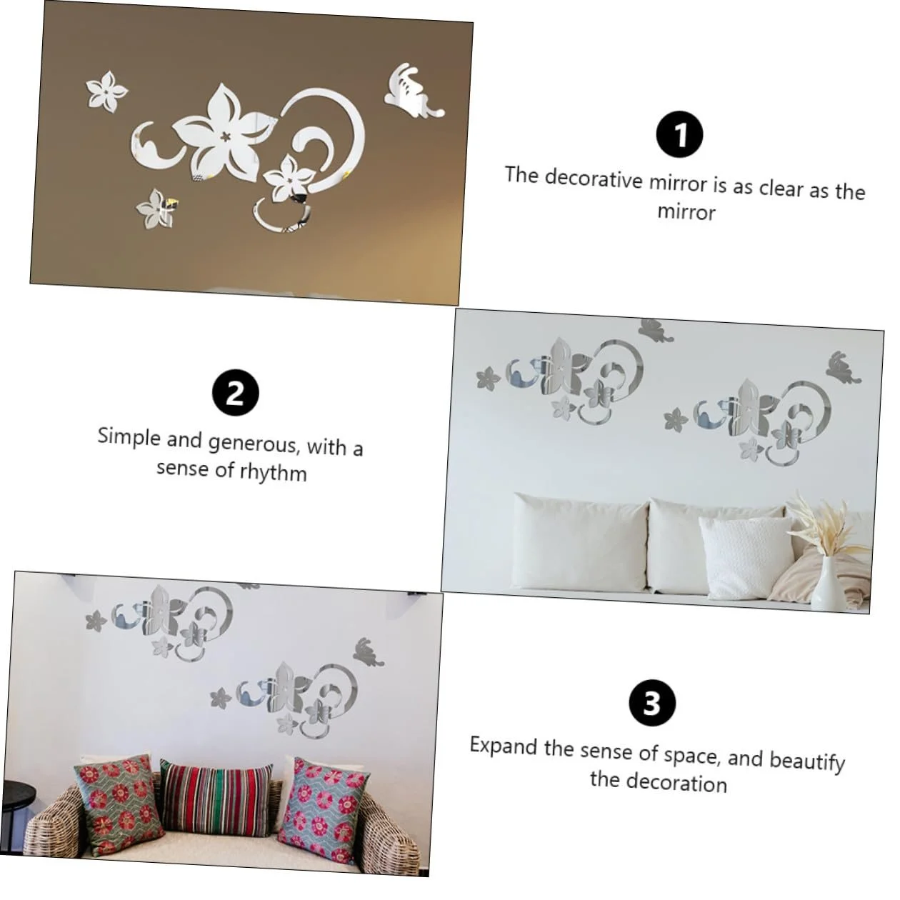 Дзеркальна наклейка на стіну Anneome Flowers Акрилова самоклеюча Срібляста, фото №4