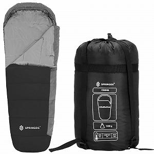 Спальный мешок SPRINGOS Mummy 220 x 80 см, черный-серый - Фото 1