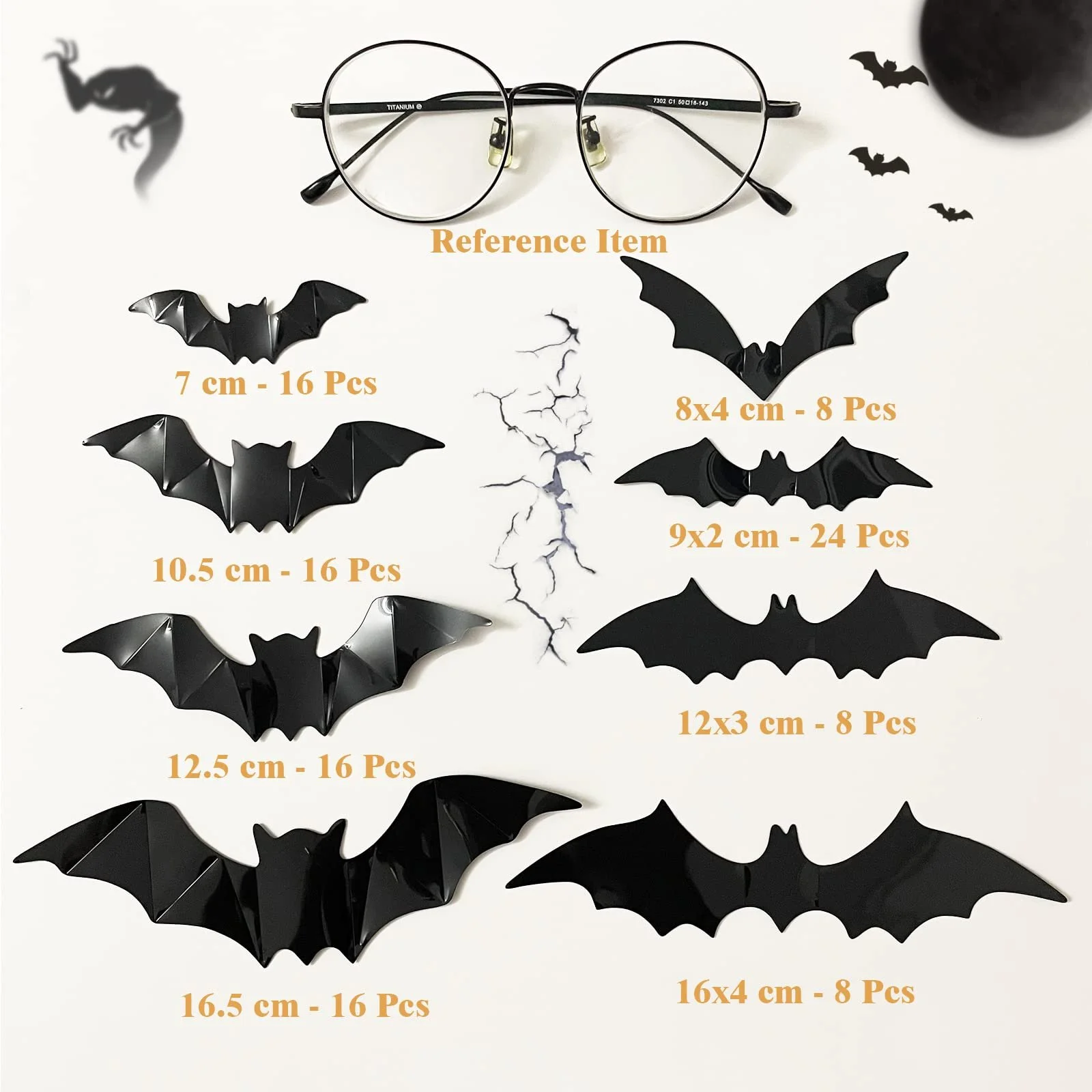 Наклейки на стіну 3D Halloween Кажани та павуки 124 шт. Чорний, фото №4