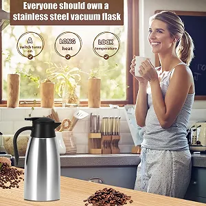 Термос-фляга Thermos, 2 литра, нержавеющая сталь, с двойными стенками, термический кофейник с герметичной крышкой, изолированный кувшин 2 л для горячих и холодных напитков, термический чайник для офиса и дома synthetic.ua - Фото 1