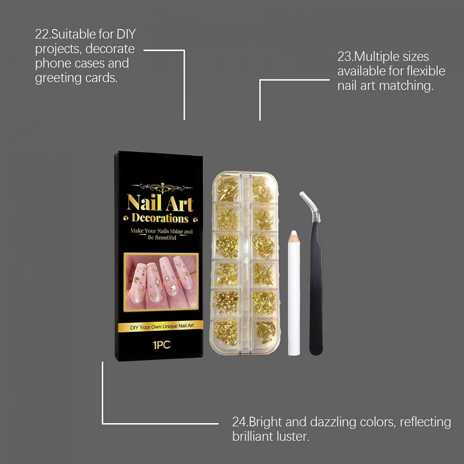 Стразы для ногтей Pailletten золотистые DIY Gold, фото №5