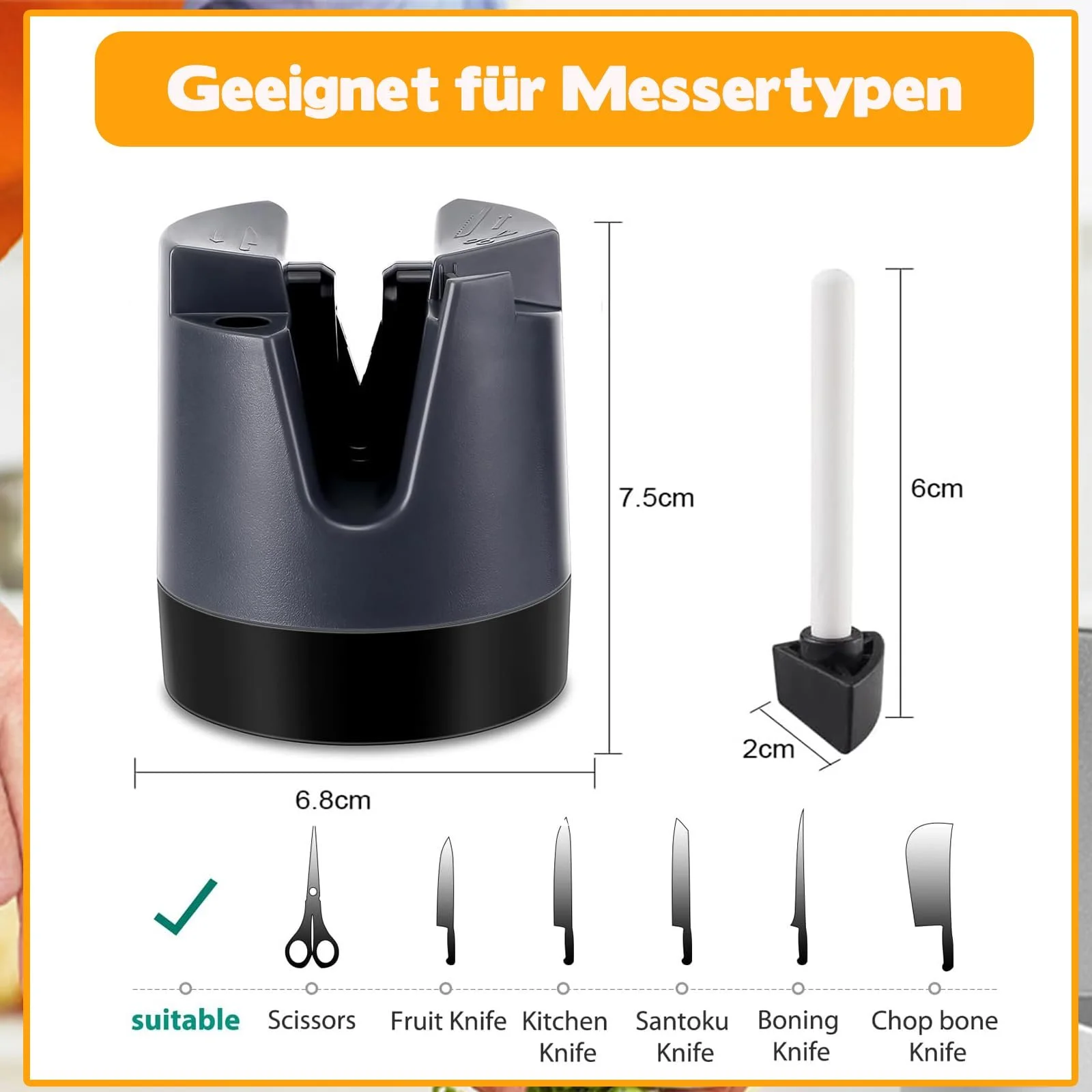 Точило для ножів VITEVER з присоскою для прямих, серрейторних ножів та ножиць сіра, фото №2