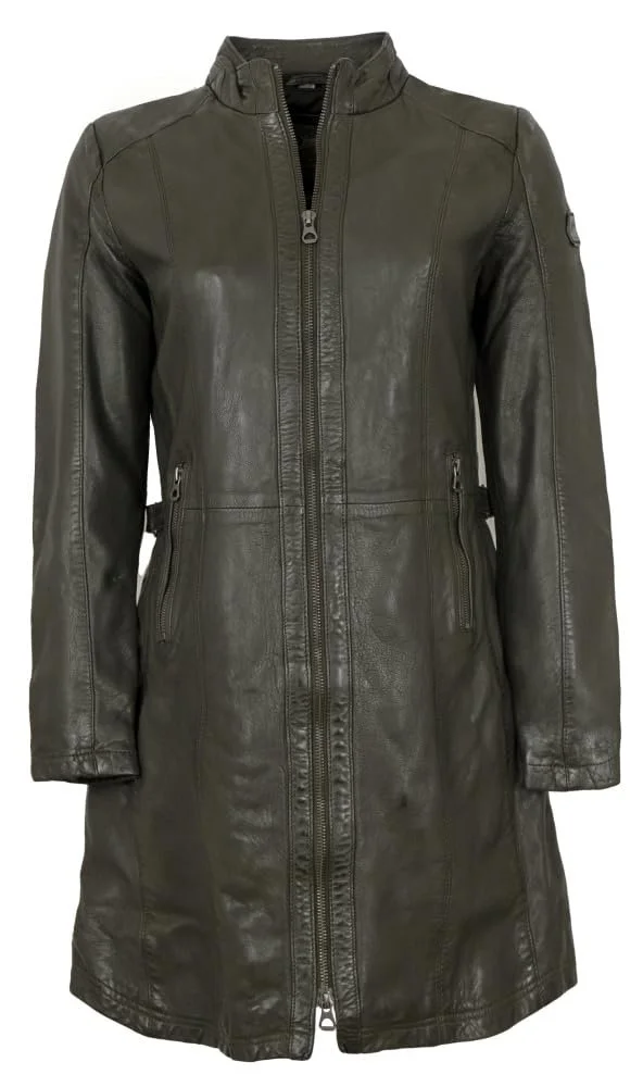 Шкіряне пальто з капюшоном Gipsy by Mauritius Lamb Nappa оливкового кольору, фото №3