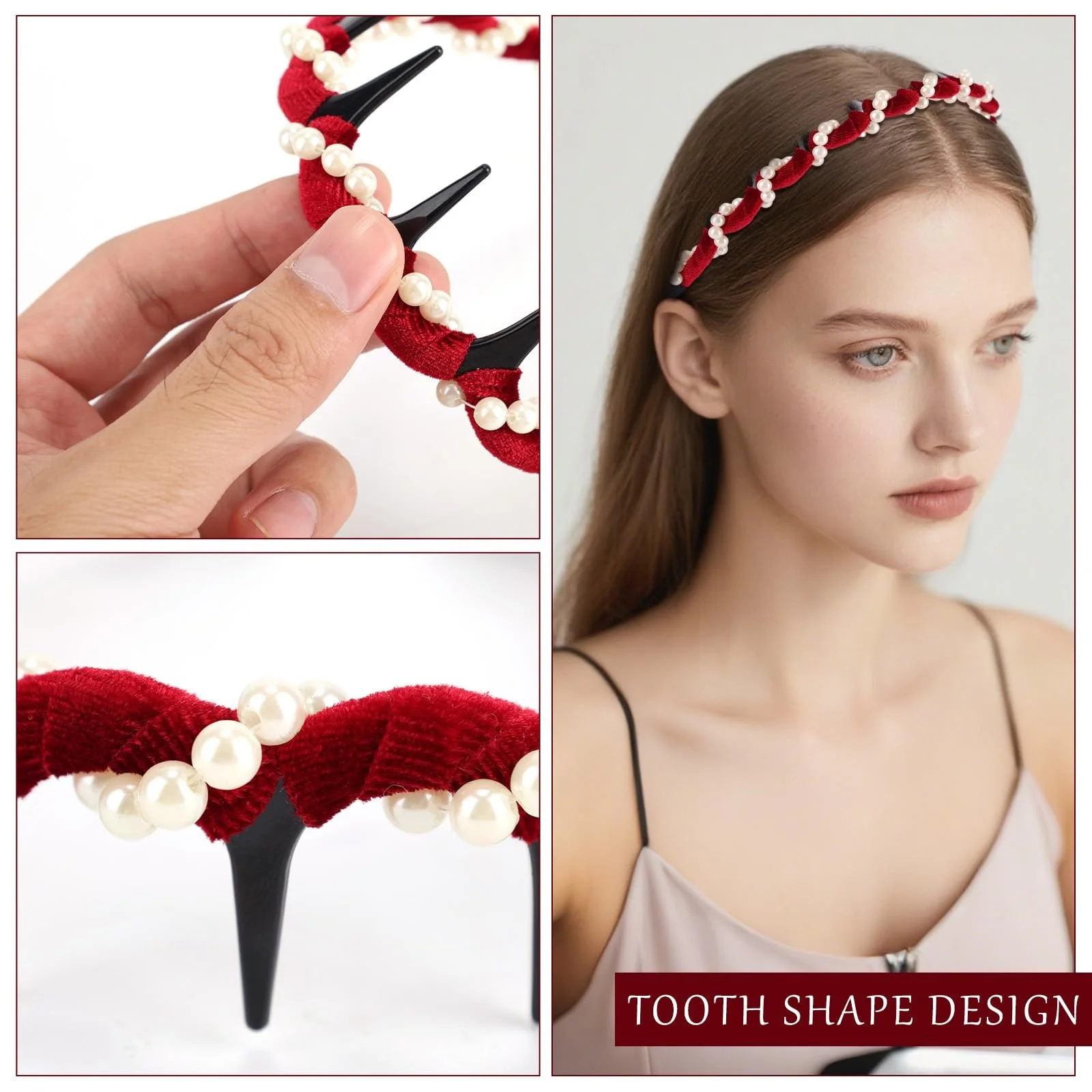 Набір вінтажних перлинних обручів для волосся (3 штуки), фото №4