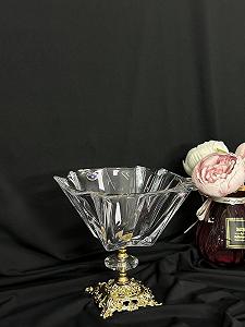 Цукерниця кришталь на золотій ніжці 21х21 см - Фото 1