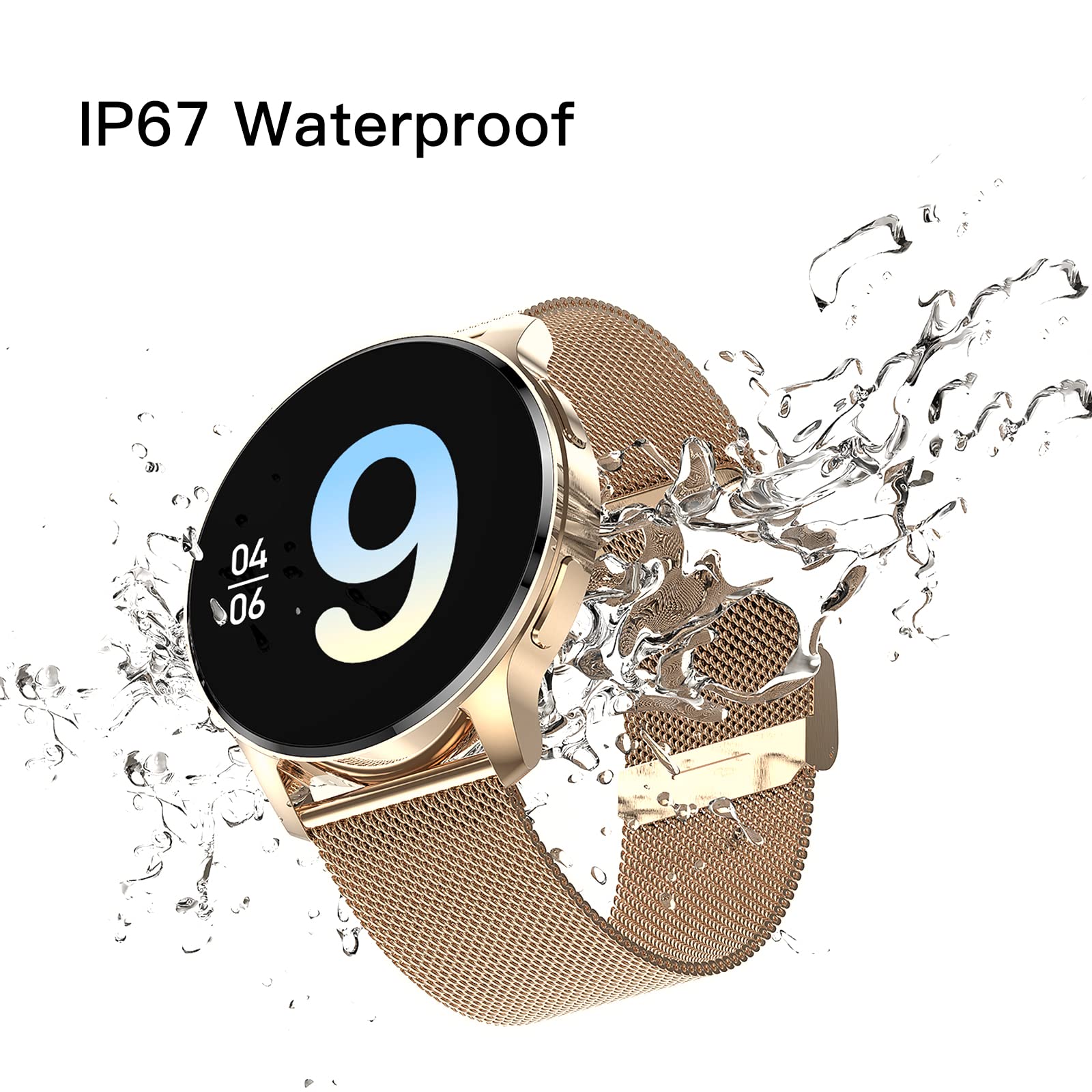 Смарт-годинник жіночий Круглий Rose Gold, роздільна здатність 360 x 360, IP67, монітор серцевого ритму SpO2, вимірювання артеріального тиску, 20 спортивних режимів, фото №5