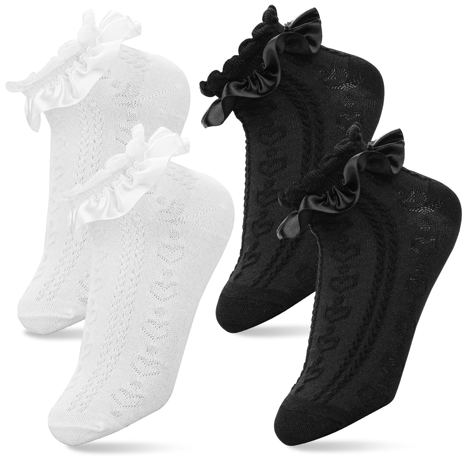 Шкарпетки з мереживними оборками 2 пари Бавовняні шкарпетки з оборками та стрічковою обробкою для жінок, фото №8