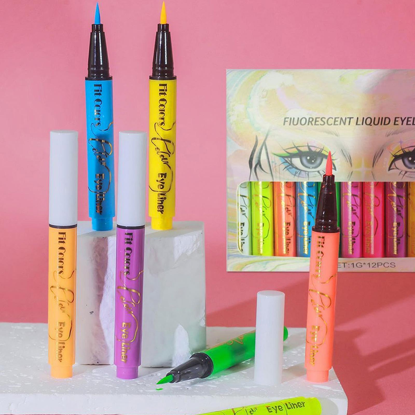 Подводка Anloximt Flüssiger Eyeliner Цветная жидкая Долговечная 12 шт UV-неоновые пигменты для фестивального макияжа, фото №3 Подводка Anloximt Flüssiger Eyeliner Цветная жидкая Долговечная 12 шт UV-неоновые пигменты для фестивального макияжа, фото №3